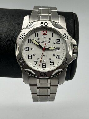 Watch-It Men’s Watch Silver Tone White Dial Date Window New Battery 8"